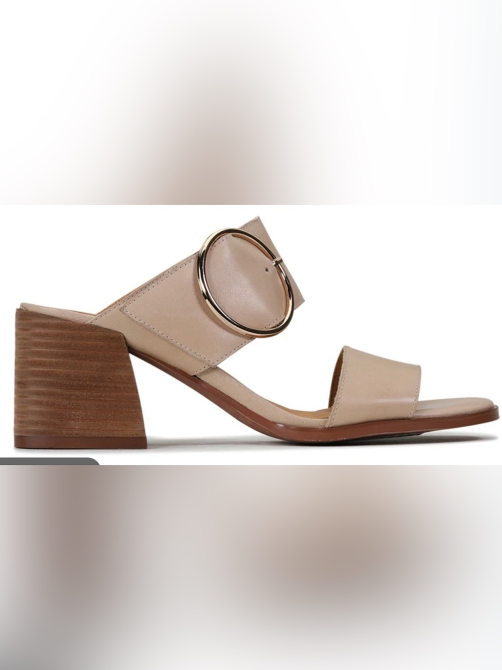 **EOS Melbourne***  SART Beige Open Toe Slide  in with Gold Buckle Sandals